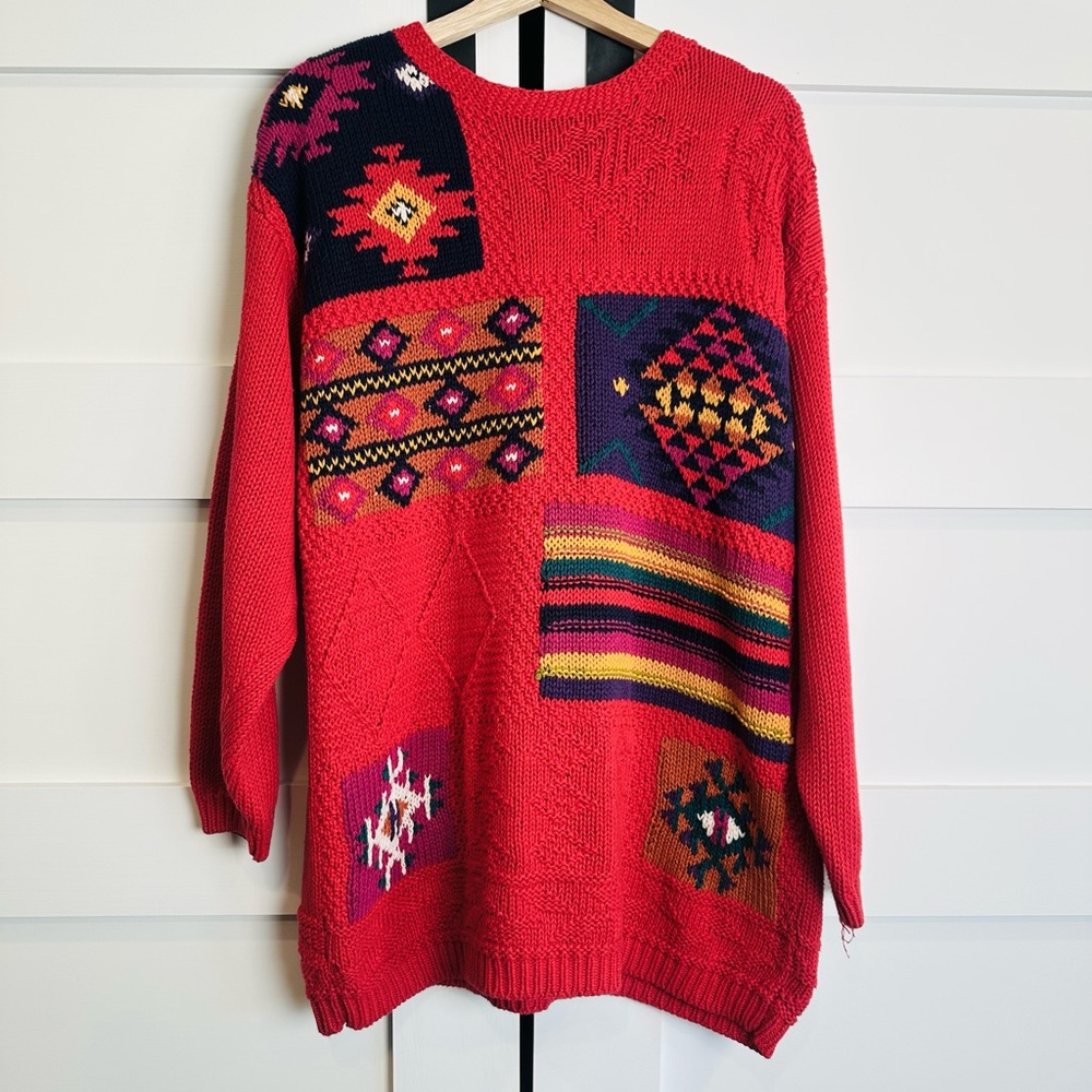 Vintage Red Patchwork Sweater
